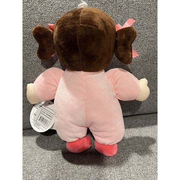 Linzy Baby Embroidered My First Doll Plush Brown Hair Pink Bows Plush Toy New - Picture 2 of 4